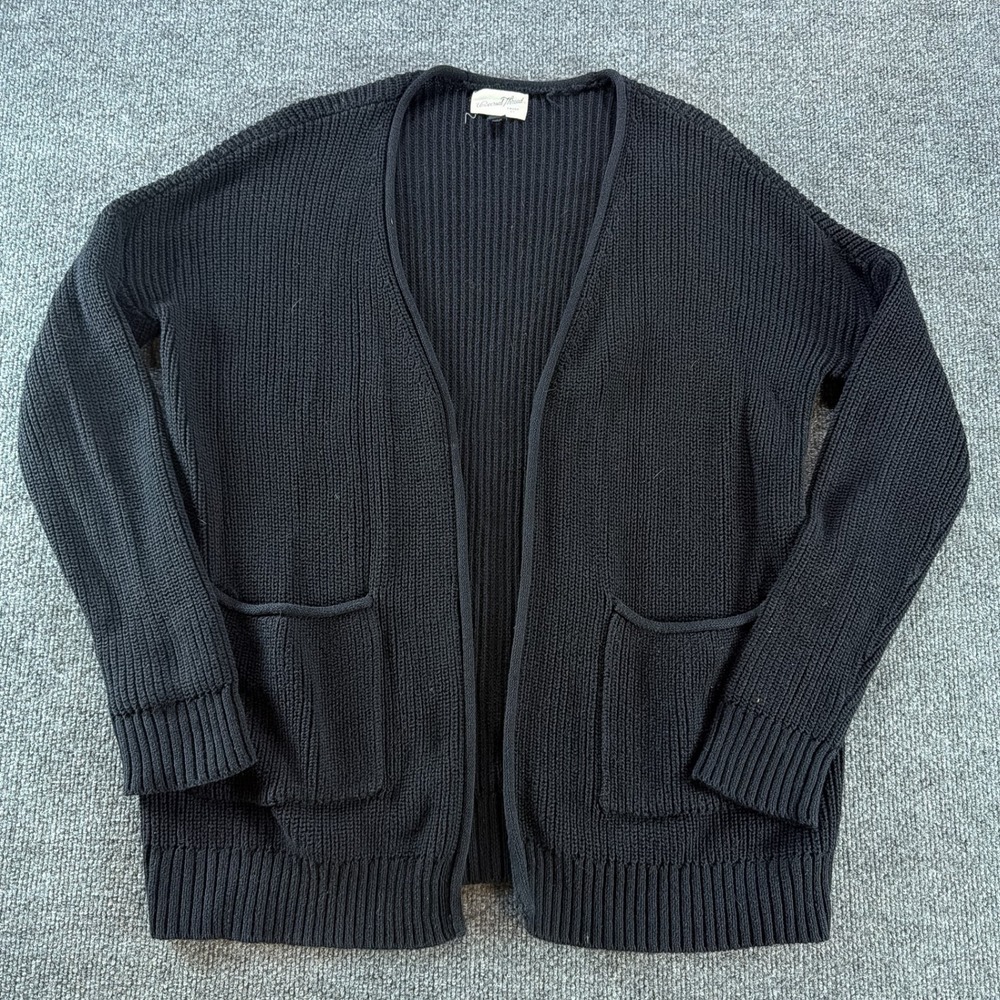 Universal Thread Womens Black Cotton Shaker Stitch Ribbed Open Front Cardigan XS